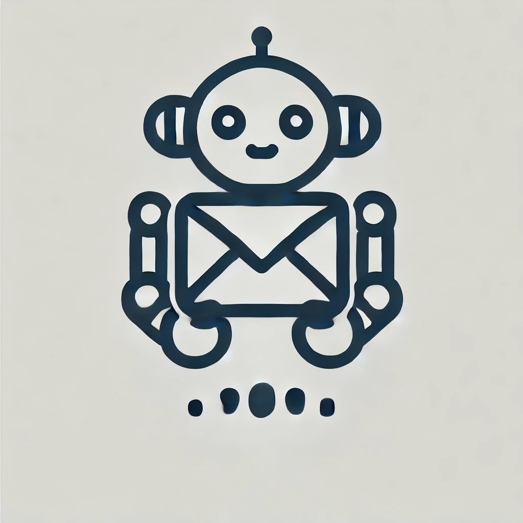 A minimalistic icon of a robot holding an envelope.