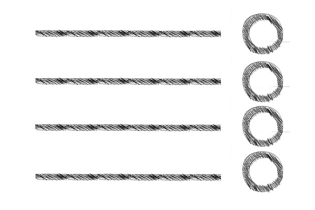 Lines on a page with circles next to them.